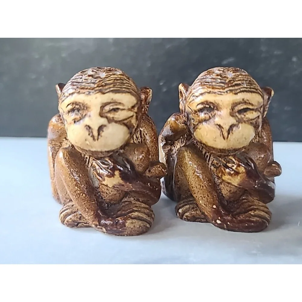 Vintage Monkey Salt And Pepper Shakers, READ